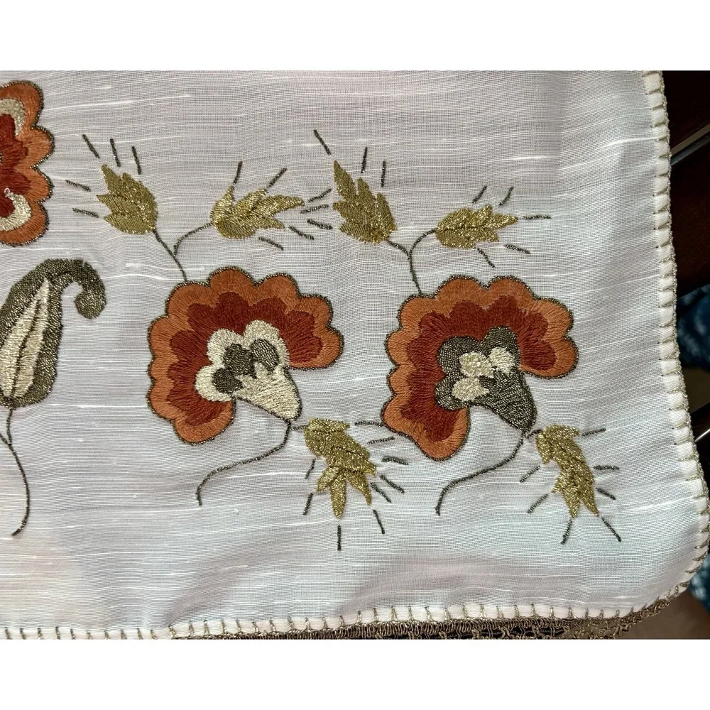 Vintage Greek  Hand-embroidered Table Runner  Floral Folk Art Fall Themed Flower